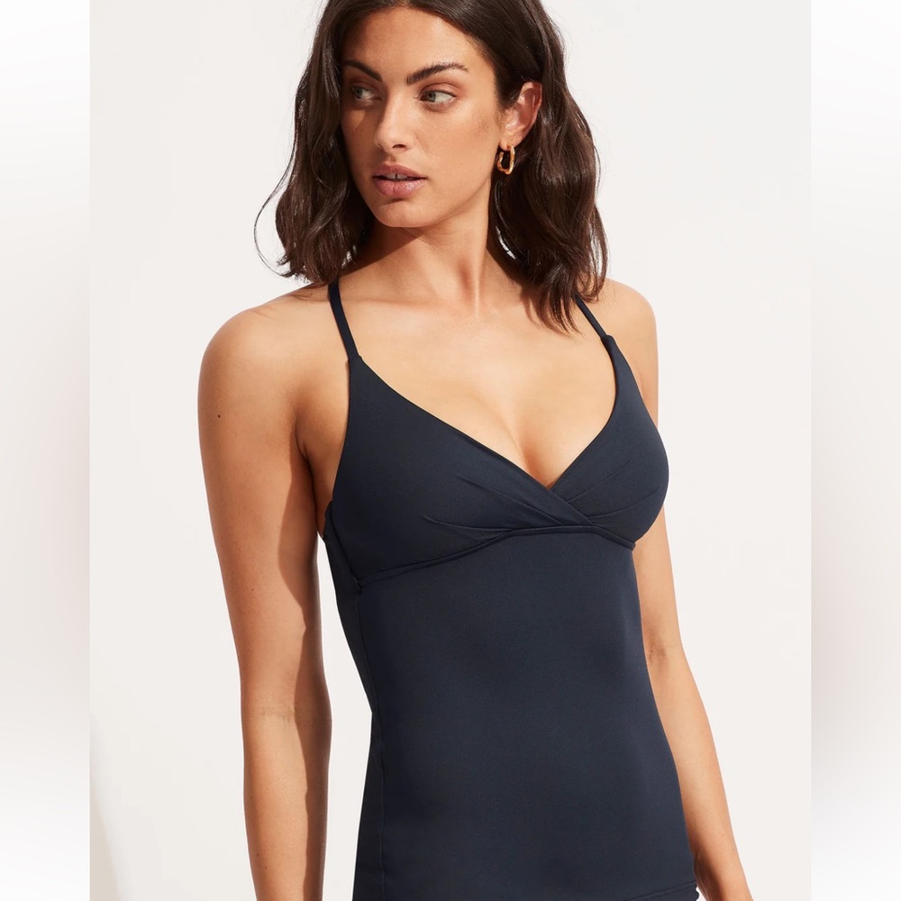 Seafolly NWT Collective Wrap Front Tankini Top, Navy